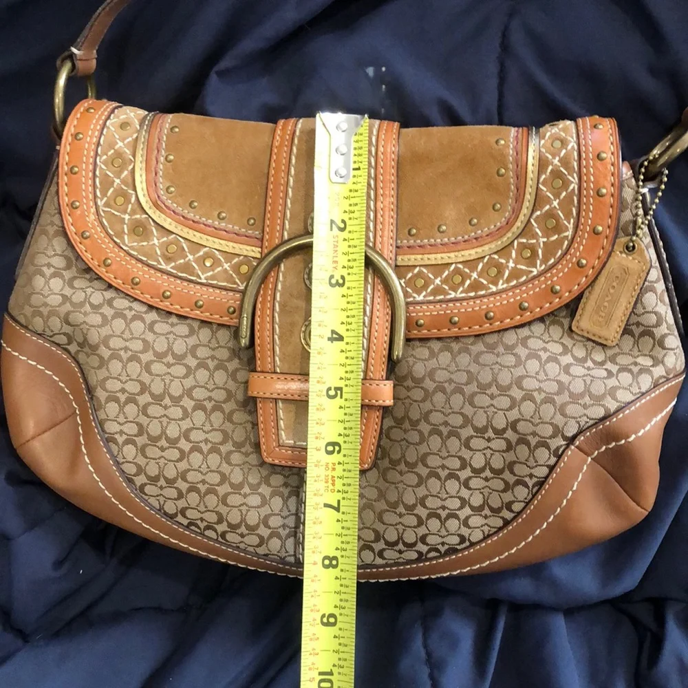 COACH Soho Signature C Jacquard Embroidered Studded Wristlet Shoulder Bag SET - Picture 9 of 17